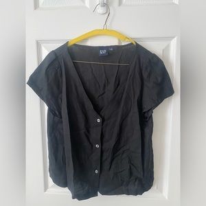 Black linen button down top